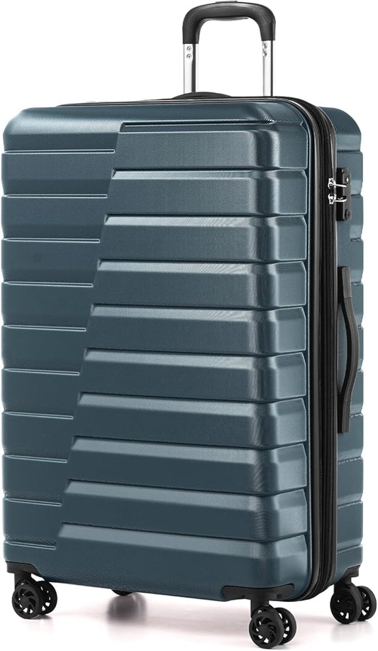 Coolife Larage Luaggage Hardside Expandable Suitcase with Spinner Wheels Checked 28-Inch（Teal Blue）