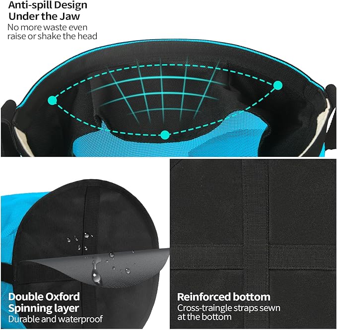 Horse Feed Bag 2 PCs, Breathable Mesh Feed Bags for Horses, Muzzle Feedbag for Feeding Grain, Anti-Spill Design Feeder, Soft Neck Pad Nose Pad, Universal Fit (Sky Blue)