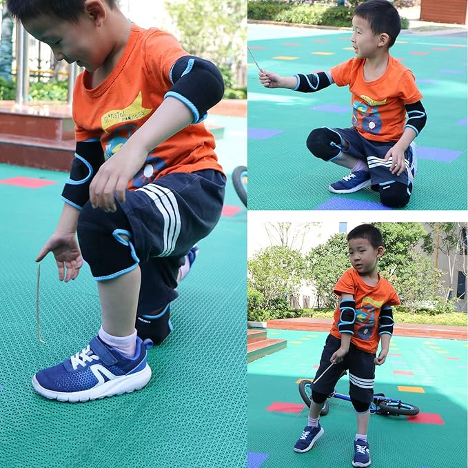 ONTYZZ Kids Soft Knee Pads and Thickened SBR Elbow Pads Adjustable Knee and Elbow Pads Protective Suit Gear for Cycling Volleyball Skateboarding Soccer Hockey
