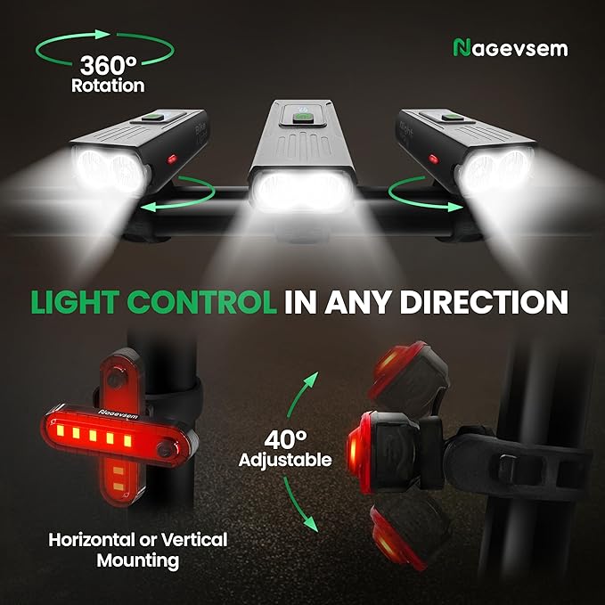 Bike Lights Set, LED Super Bright USB-C Rechargeable Headlight & Taillight, Waterproof Front & Rear Back Bicycle Light for Night Riding, Road & Mountain Cycling