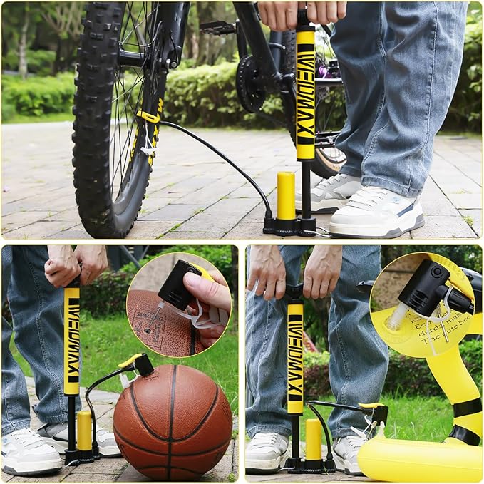 Bike Pump Portable, Bike Tire Inflator, Bicycle Hand Air Pump with Presta and Schrader, Ball Pump Inflator Bicycle Floor Pump Suitable for Baby Stroller Tires, Balls, Road and Mountain Bikes