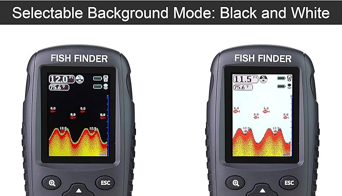 Portable Rechargeable Fish Finder Wireless Sonar Sensor Fishfinder Depth Locator with Fish Size, Bottom Contour, Color LCD Display