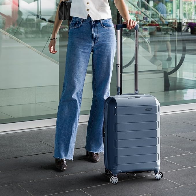 Traveler's Choice Pagosa Hardshell Expandable Luggage with Spinner Wheels, Slate Blue, 22-Inch Carry-on