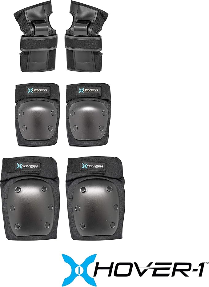 Hover-1 Protective Elbow Pads, Knee Pads, Wrist Guards, Padded Shorts, Tank Top, T-Shirt - Hard PP Shells for Impact Resistance & EVA Foam Protective Padding for Skating, Hoverboards, E-Scooters
