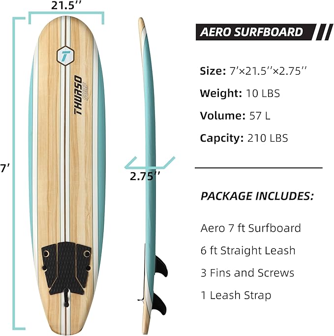 Thurso Surf 7/8フィート ソフトトップフォーム初心者用サーフボード 大人・子供向け サーフィン、ビーチでの遊び、ウォータースポーツに最適なロングボード 軽量で丈夫 あらゆるレベルのサーファーに対応するモダンなデザイン
