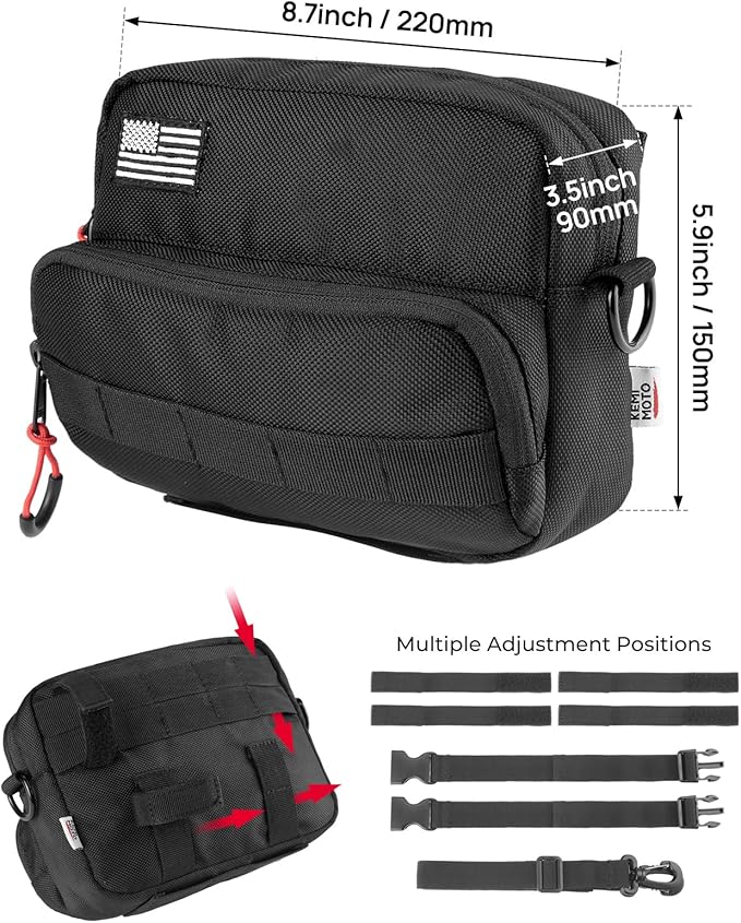 KEMIMOTO Motorcycle Bag, Handlebar Tool Bag Storage Accessory Saddlebag Universal for Front Fork Handle Bar Sissy Bar Compatible with Cruiser Softail Dyna Sportsters