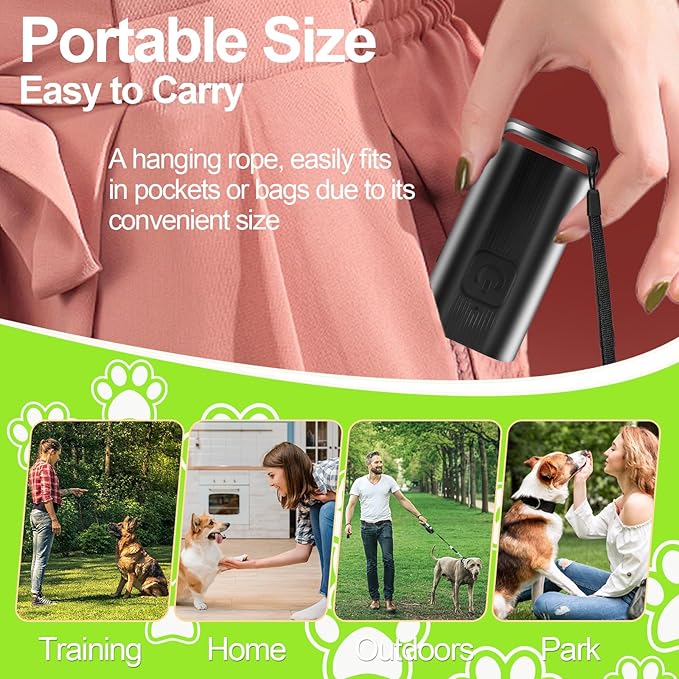 Mini Ultrasonic Dog Bark Deterrent Device - Stop Dog Barking Device for Own or Neighbor's Dog, Rechargeable Anti Barking Dog Trainer Portable Stop Barking Pet Training Tool