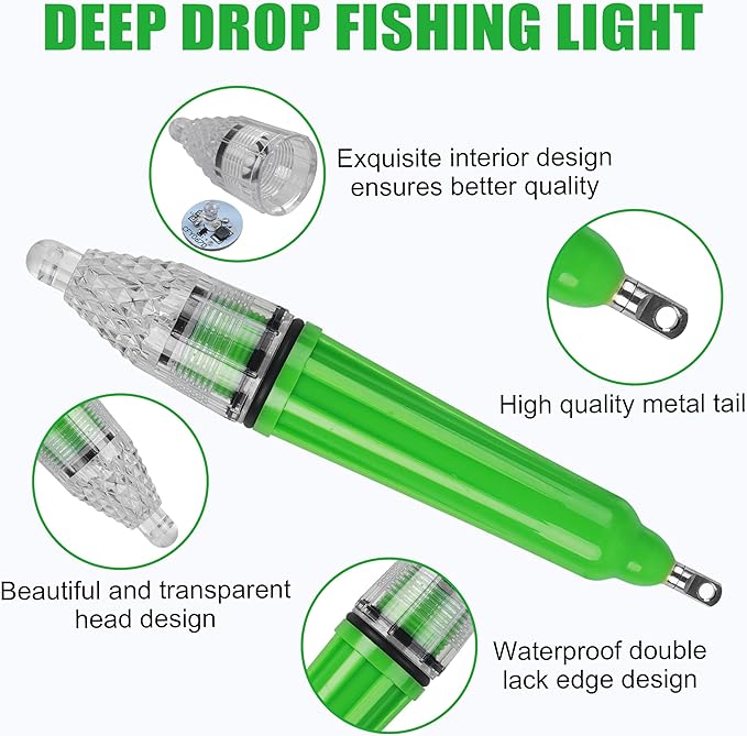 AGOOL Underwater Fishing Light, 4pcs Deep Drop Fishing Light Waterproof Flashing LED Night Fishing Light Attractive Light Green Light Bait Lure Lamp Fishing Bait Lure 5 Colors 6.7 inch 4.7 inch