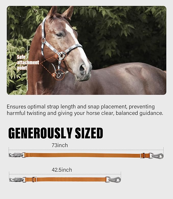 Cross Ties for Horse, Nylon Trailer Tie w/Quick-Release Panic Snap & Bull Snap Horse Trailer Accessories, Adjustable Length Range 42.5" to 73", Equestrian Supplies, Choco Brown