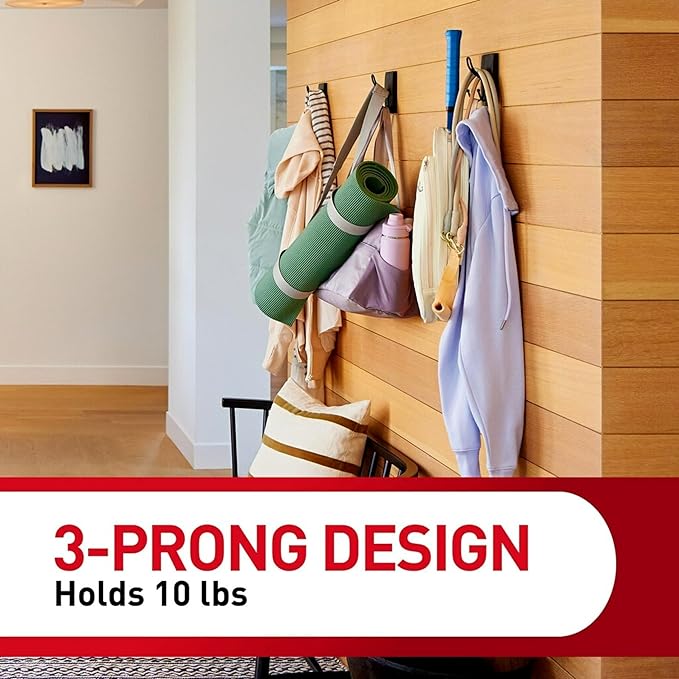 Command X-Large Matte Black Triple Hook, 1 Hook, 3 Strips, Damage-Free Hanging with Adhesive Strips, No Tools Wall Hook for Hanging Decorations in Living Spaces