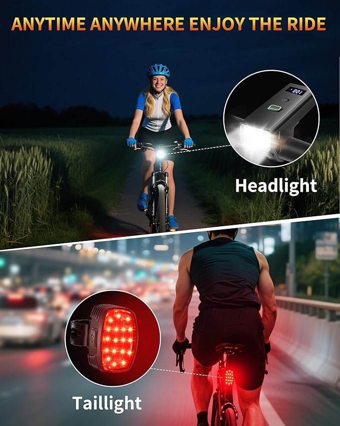 DARKBEAM Bike Lights for Night Riding, USB-C Rechargeable Bicycle Lights Set, Super Bright Bike Headlight and Back Tail Light 4+5 Modes, Easy to Install for Men Women Kids Road Mountain Cycling