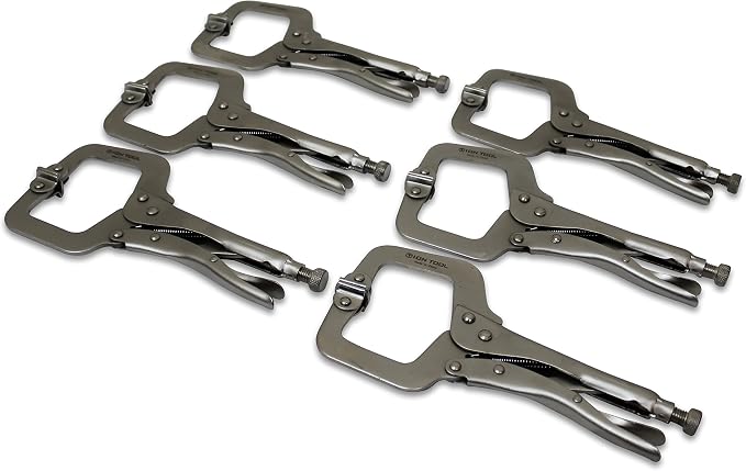 6 Pack - 11” C-Clamp Locking Pliers, Swivel Pads