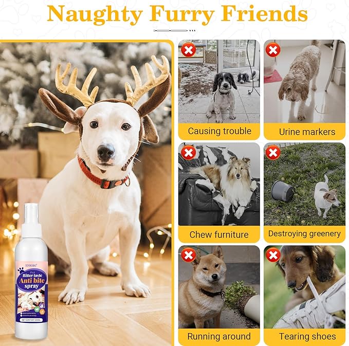 No Chew Spray for Dogs, Bitter Apple Spray for Dogs to Stop Chewing, Effective Indoor/Outdoor Deterrent Training Corrector for Anti-Scratch, Anti Marking, Furniture Protection (1 Pcs)