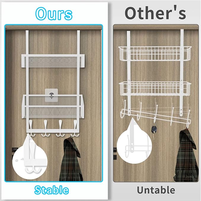 Over The Door Hooks Organizer, Coat Rack Over The Door Storage Hanger Towel Rack, Back of Door Storage Organizer for Bathroom,Bedroom,Kitchen,Office (White, 3-Tier)