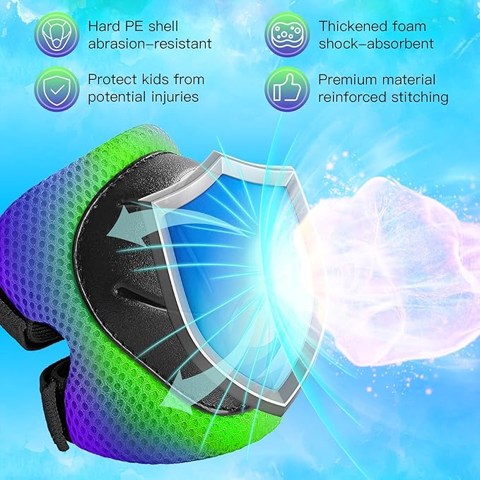 Wemfg Kids Protective Gear Set Knee Pads for Kids 3-14 Years Toddler Knee and Elbow Pads with Wrist Guards 3 in 1 for Skating Cycling Bike Rollerblading Scooter