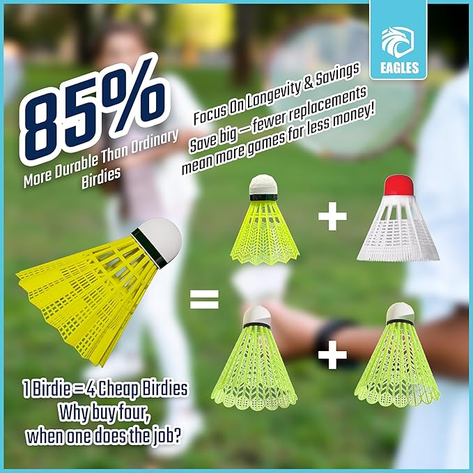 EAGLES Badminton Birdies - Nylon Bedminton Shuttlecocks for Softball/Baseball Batting Training - Highly Stable & Durable 24 Pack, 12 Pack or 6 Pack Shuttle Balls for Indoor and Outdoor Matches