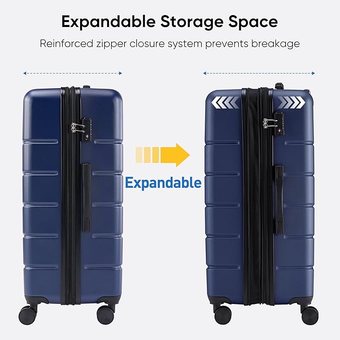 OLIXIS 3-Piece Luggage Set, 20/24/28 Inch Hardside Suitcases with Spinner Wheels, Lightweight ABS Hard Shell Travel Luggage, TSA Approved Lock, Expandable Carry-On & Checked Luggage–Blue