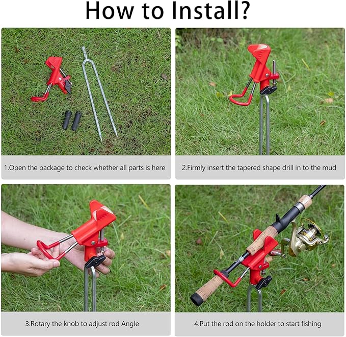 E-jades Fishing Rod Holder for Ground, Upgraded Bank Fishing Pole Holders 360° Adjustable, 2/4pcs Extra Long Drill Rod Stand for Catfish, Beach, Mud, Gifts for Men Birthday Christmas
