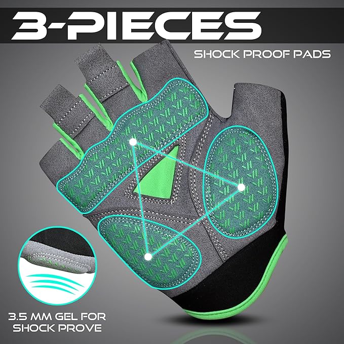 WESTWOOD FOX Cycling Gloves for Men Women,Half Finger Unisex Gel Padded Anti-Slip Mountain Bike Gloves, Breathable Shock Absorption Grip Palm Bicycle Summer Riding MTB Bike Gloves