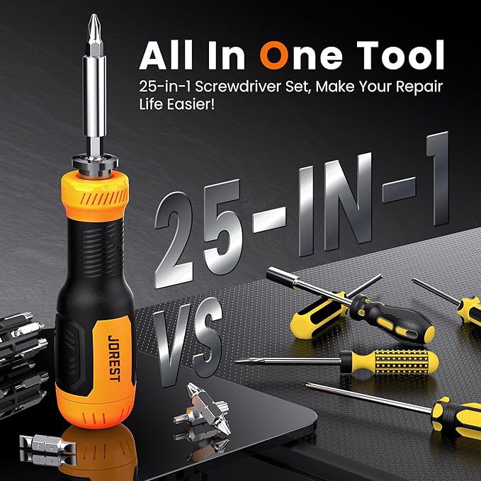 Jorest 25 in 1 Multibit Screwdriver Set, Magnetic Multitool Screwdriver Tool All in One, Portable Tool Kit for Daily Repairs, Screwdriver with Torx, Flat Head, Phillips, Hex, Square