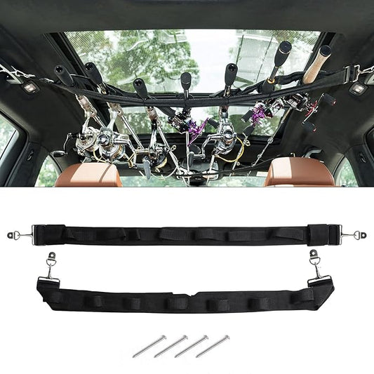 Dr.Fish Vehicle Fishing Pole Holder 7 Rod Capacity, Durable Nylon Adjustable, Buckle Holder Car Rod and Reel Roof Rack for Off-Road Vehicles, Pick Up, Full Size SUV