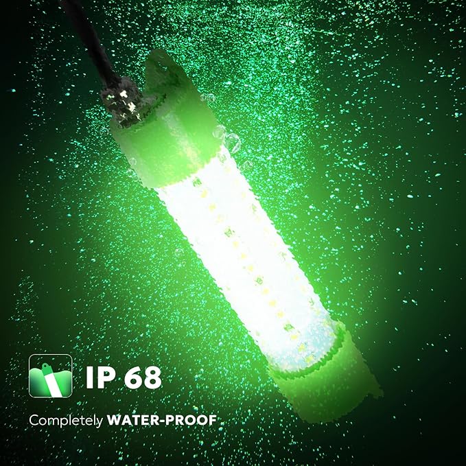 SF DC 12V LED Underwater Fishing Light 45W 70W 100W Fish Attracting Light 5600 7000 13000lm Green Fishing Light Submersible for Dock and Boats IP68 Waterproof with Cigarette Lighter or Battery Clips