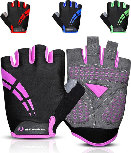 WESTWOOD FOX Cycling Gloves for Men Women,Half Finger Unisex Gel Padded Anti-Slip Mountain Bike Gloves, Breathable Shock Absorption Grip Palm Bicycle Summer Riding MTB Bike Gloves