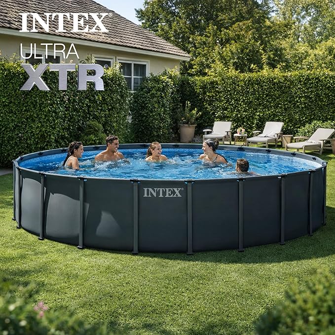 INTEX ウルトラXTR 22フィート x 48インチ 地上プールセット、スチールフレーム円形プール、2100 GPH砂フィルターポンプ、はしご、カバー、グラウンドクロス付き