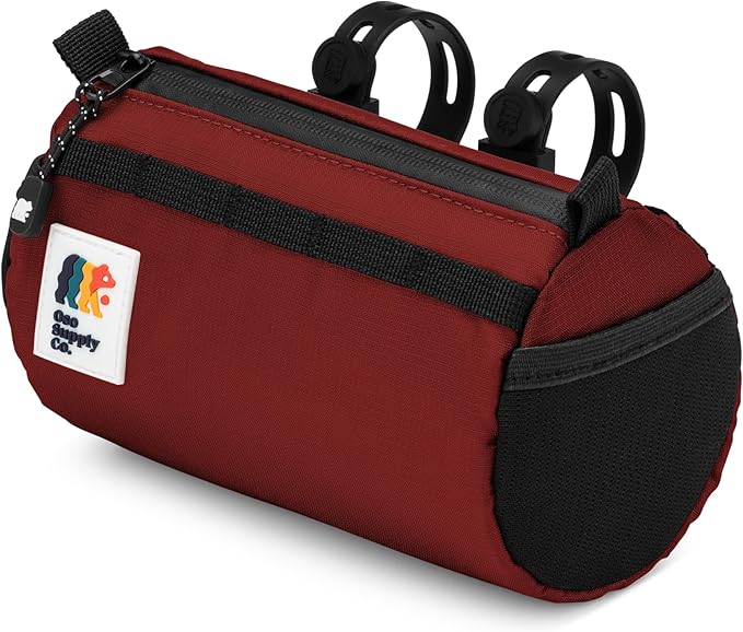 Oso Supply Co Handlebar Bike Bag – Water-Resistant Hard Shell with Quick-Access Zipper, Side Mesh Pockets, and Spacious Storage – Ideal for Cycling, Commuting, and Adventure Rides (Red)