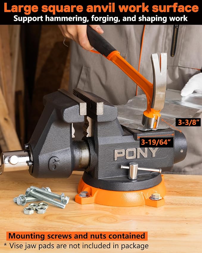 PONY 6 Inch Heavy Duty Bench Vise, 8800LBS Clamping Force Pro Workshop Vise