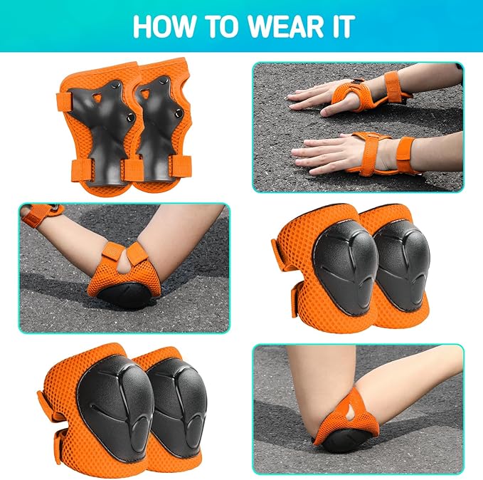 Wemfg Kids Protective Gear Set Knee Pads for Kids 3-14 Years Toddler Knee and Elbow Pads with Wrist Guards 3 in 1 for Skating Cycling Bike Rollerblading Scooter