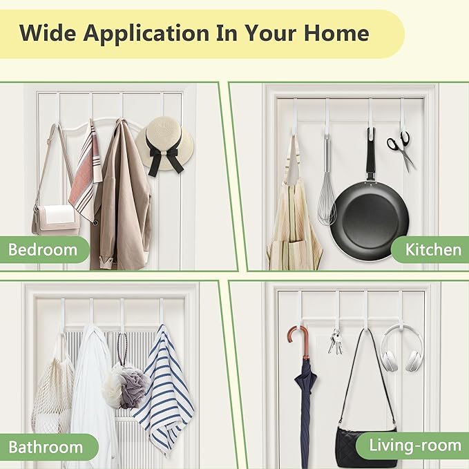 Updated 6" Over The Door Hooks(4 PCS) Fit Almost All Doors up to 1-3/4", Widen Metal Door Hanger for Hanging Towels, Clothes, Bags on Interior Door of Bathroom/ Closet/Bedroom/Pantry and Front Door