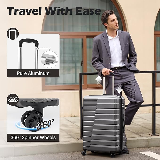 Coolife Larage Luaggage Hardside Expandable Suitcase with Spinner Wheels Checked 28-Inch