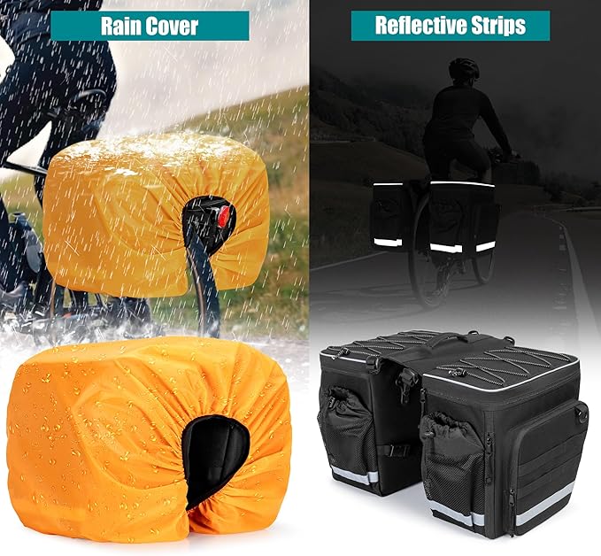 Marscamd 50L Bike Panniers with a Rain Cover, Bike Saddle Bag with Expandable Compartment and Multiple Pockets, Black