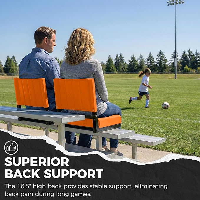 SPORT BEATS Stadium Seats with Back Support Bleacher Chairs with Back and Cushion Thick Padded Bleacher Seats Includes Shoulder Strap Orange 1pc Standard