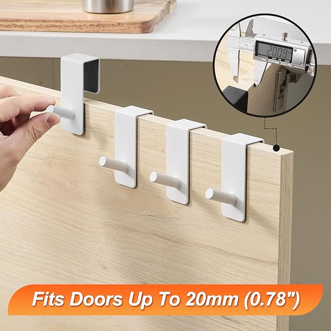 ARTOYS Over The Door Hooks (4 Pack) - Heavy Duty 20mm Wide Hangers for Thick Doors, Holds 50Lbs - EVA Foam Padded No-Scratch Hooks for Cabinets & Closets, White