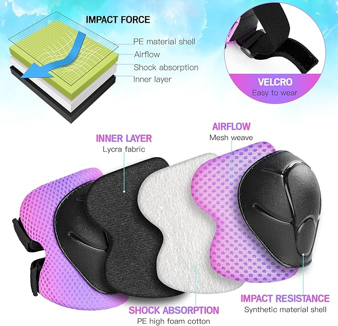 Wemfg Kids Protective Gear Set Knee Pads for Kids 3-14 Years Toddler Knee and Elbow Pads with Wrist Guards 3 in 1 for Skating Cycling Bike Rollerblading Scooter