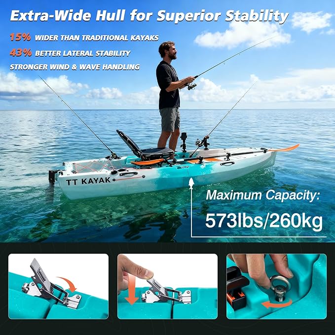 Modular Fishing Kayak with Cart & Paddle, 573 lbs Capacity, 110" Sit-on-Top Kayak, 360° Swivel Seat, 2-Piece Portable Design Fits SUV/Pickup/Van, for Ocean, Lake & River