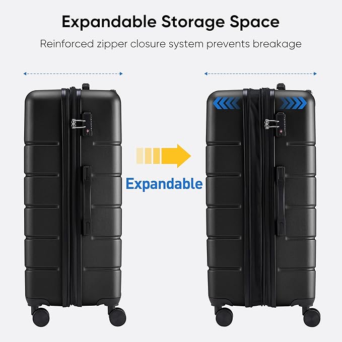 OLIXIS 25 Inch Carry-On Luggage with Spinner Wheels, Travel Suitcase with TSA Approved Lock, for Business & Travel–Black