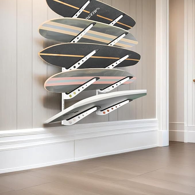 ShouRong Snowboard Wall Mount, Adjustable 5/6 Board Surfboard Rack, Surfboard Wall Hangers for Surfboard, Wakeboard, and Snowboard Storage at Home or Garage