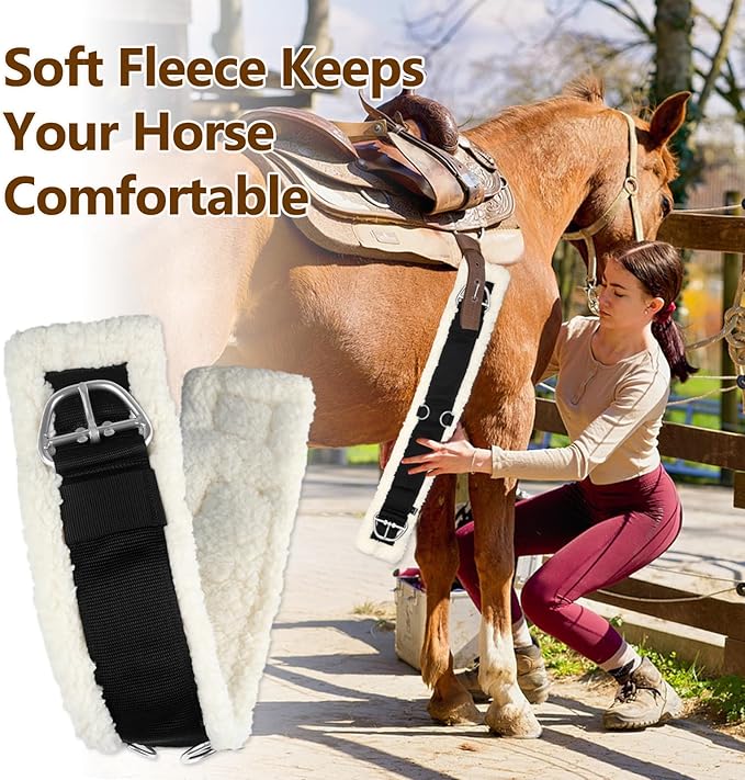 Western Cinch Horse Girth 28" to 34" - Soft 25mm Thick Fleece Padding & Non-Slip Nylon Webbing with Stainless Steel Buckles - Comfortable, Durable, and Easy to Install for Western Saddles