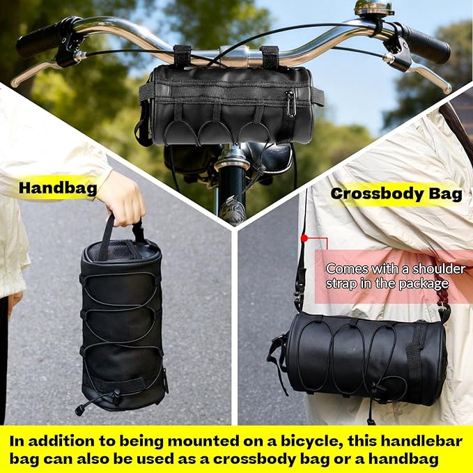 Bike Handlebar Bag, 2.5L Black Waterproof Bicycle Frame Front Bag, Multiple Bike Storage Roll Bag Bicycle Accessories with Shoulder Strap for Mountain Road Bikes