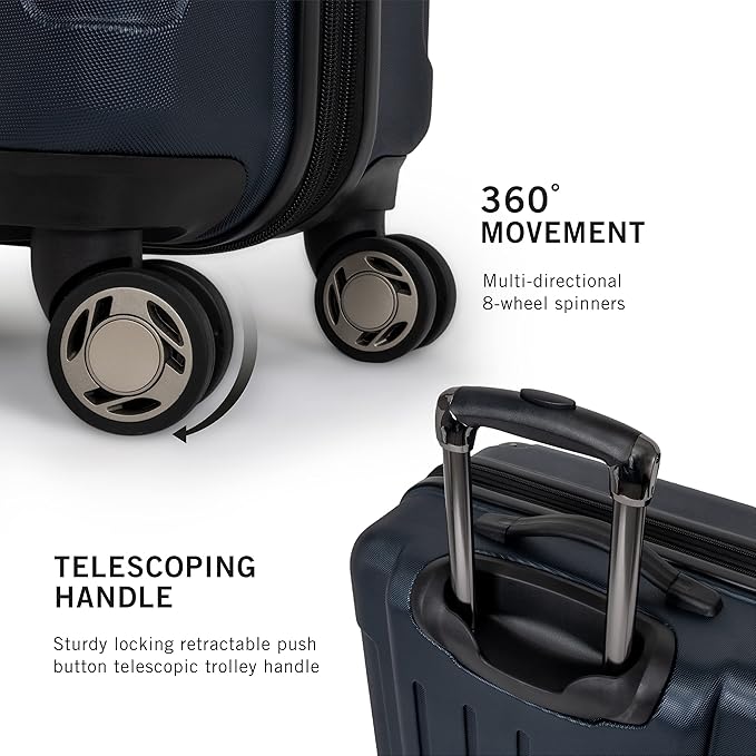 Kenneth Cole REACTION Renegade Luggage 拡張可能 8輪スピナー 軽量 ハードサイド スーツケース、ネイビーブルー、20インチ機内持ち込み