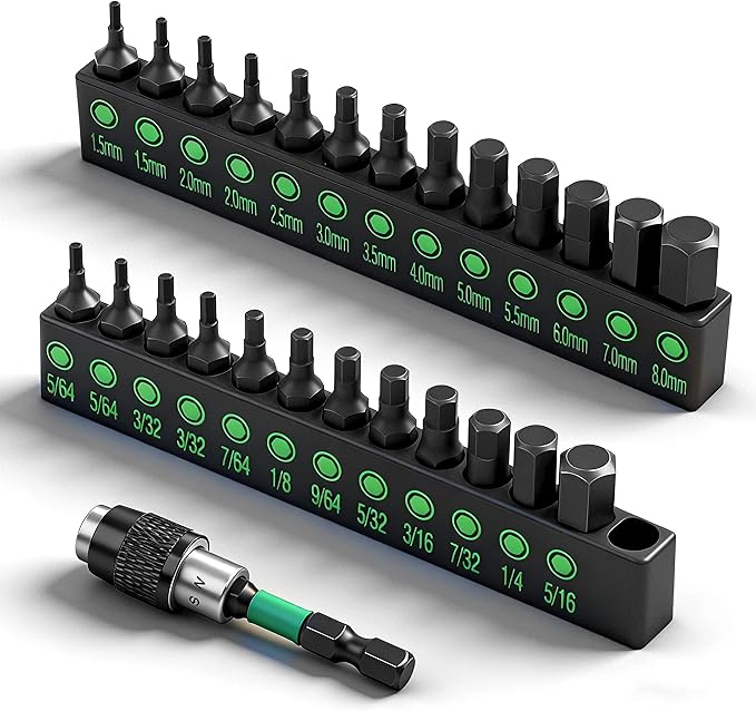 SWANLAKE 26-Piece Hex Head Allen Wrench Drill Bit Set, 1/4" Hex Shank Quick Change Bit Holder, Metric (1.5mm - 8mm) and SAE (5/64" - 5/16"), S2 Steel Hex Bits Set