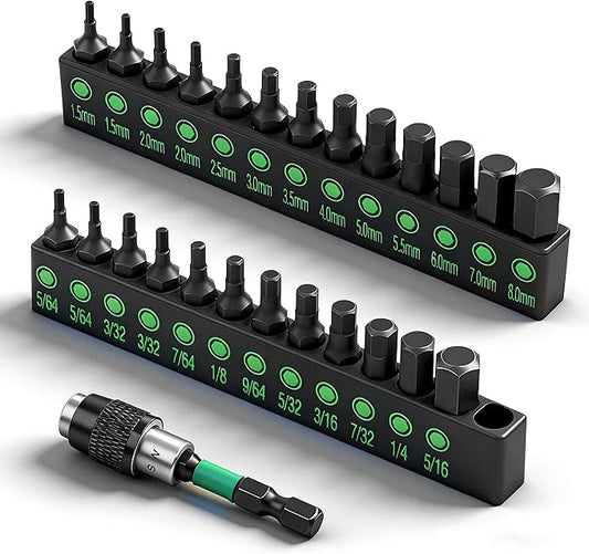 SWANLAKE 26-Piece Hex Head Allen Wrench Drill Bit Set, 1/4" Hex Shank Quick Change Bit Holder, Metric (1.5mm - 8mm) and SAE (5/64" - 5/16"), S2 Steel Hex Bits Set