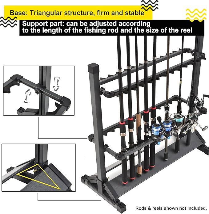 24-Rod Aluminum Alloy Rolling Fishing Pole Holder, Rustproof Fishing Rod Rack with 360° Lockable Wheels, Multi-Functional Storage Organizer for Garage & Home, Fits Most Rods & Golf Clubs (White)