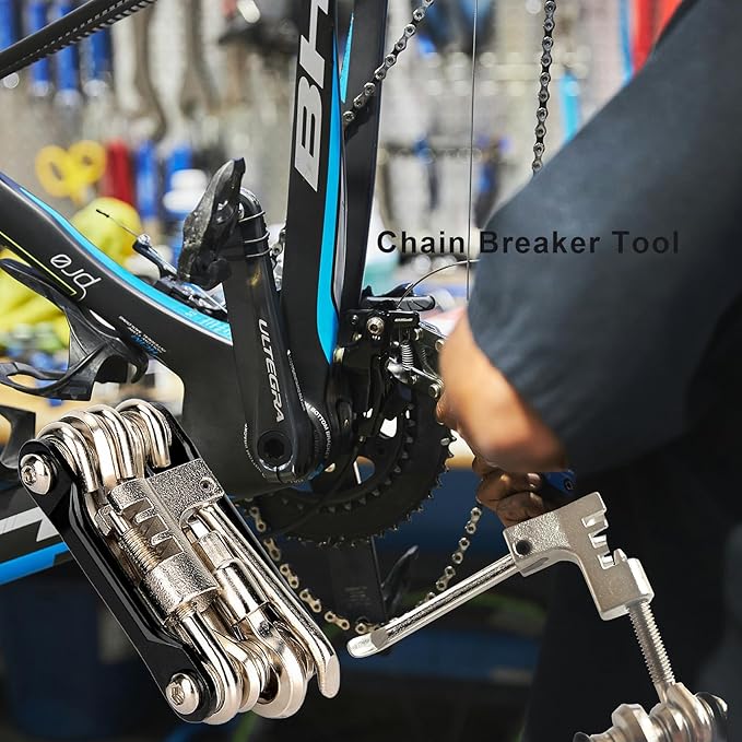 WIWUE GUO Bike Chain Tool, Ultimate Bike Multitool Kit - Lightweight Stainless Steel - Includes Chain Breaker, Tire Repair Kit, Motorcycle Accessories
