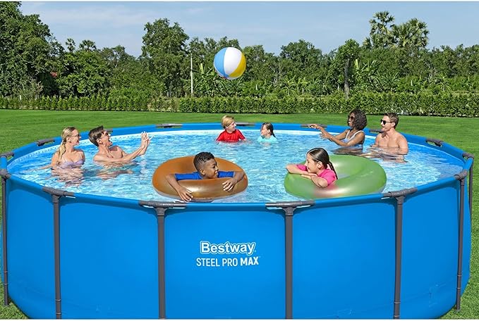 Bestway Steel Pro MAX 15’ x 48" Above Ground Pool, Round Metal Frame Outdoor Swimming Pool for Backyard, Blue, Pool ONLY