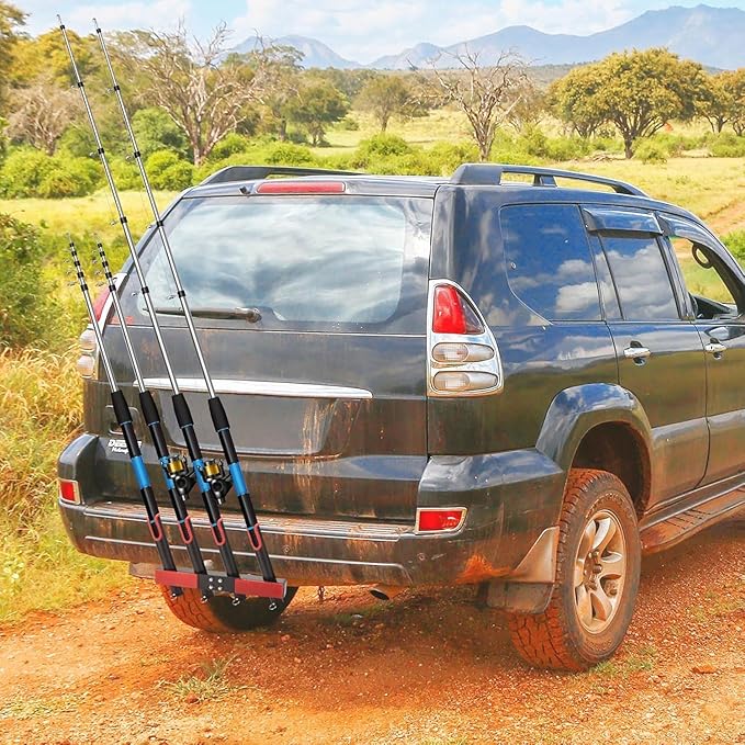 Hitch Fishing Rod Holder for Truck, 4/6-Tube Stainless Steel Rod Rack Fits 2 " Hitch Receiver, with Quick Release Pin, Reflective Safety Strips