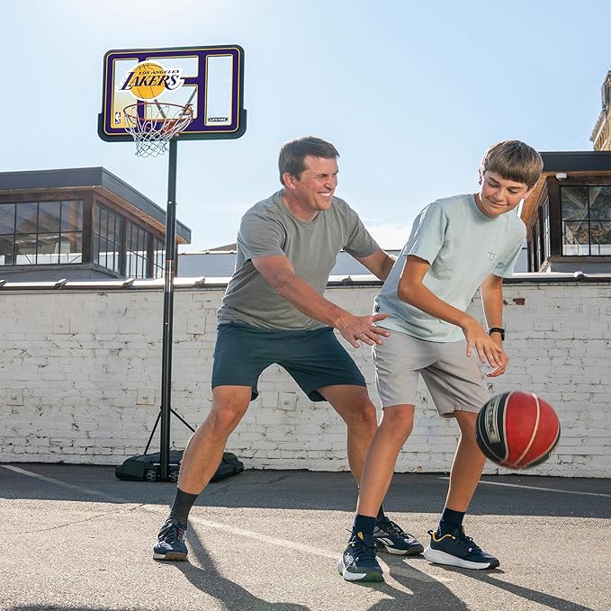 Lifetime NBA Los Angeles Lakers Portable Basketball Hoop, Adjustable Height 7.5-10 Ft, 44 Inch Shatterproof Fusion Backboard, Base with Wheels